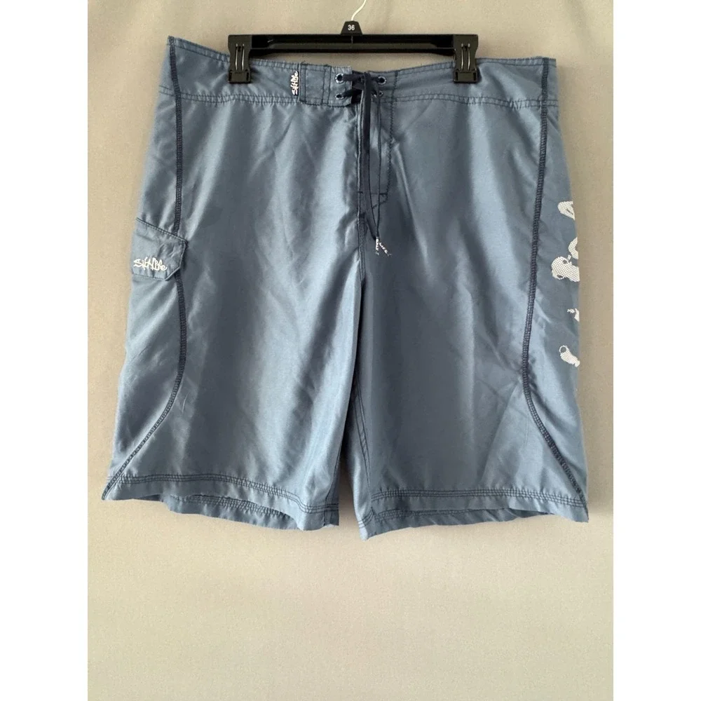 Salt Life SLX‑QD Board Shorts Men's 36x10 Skull Graphic Blue Pocket Cord Closure